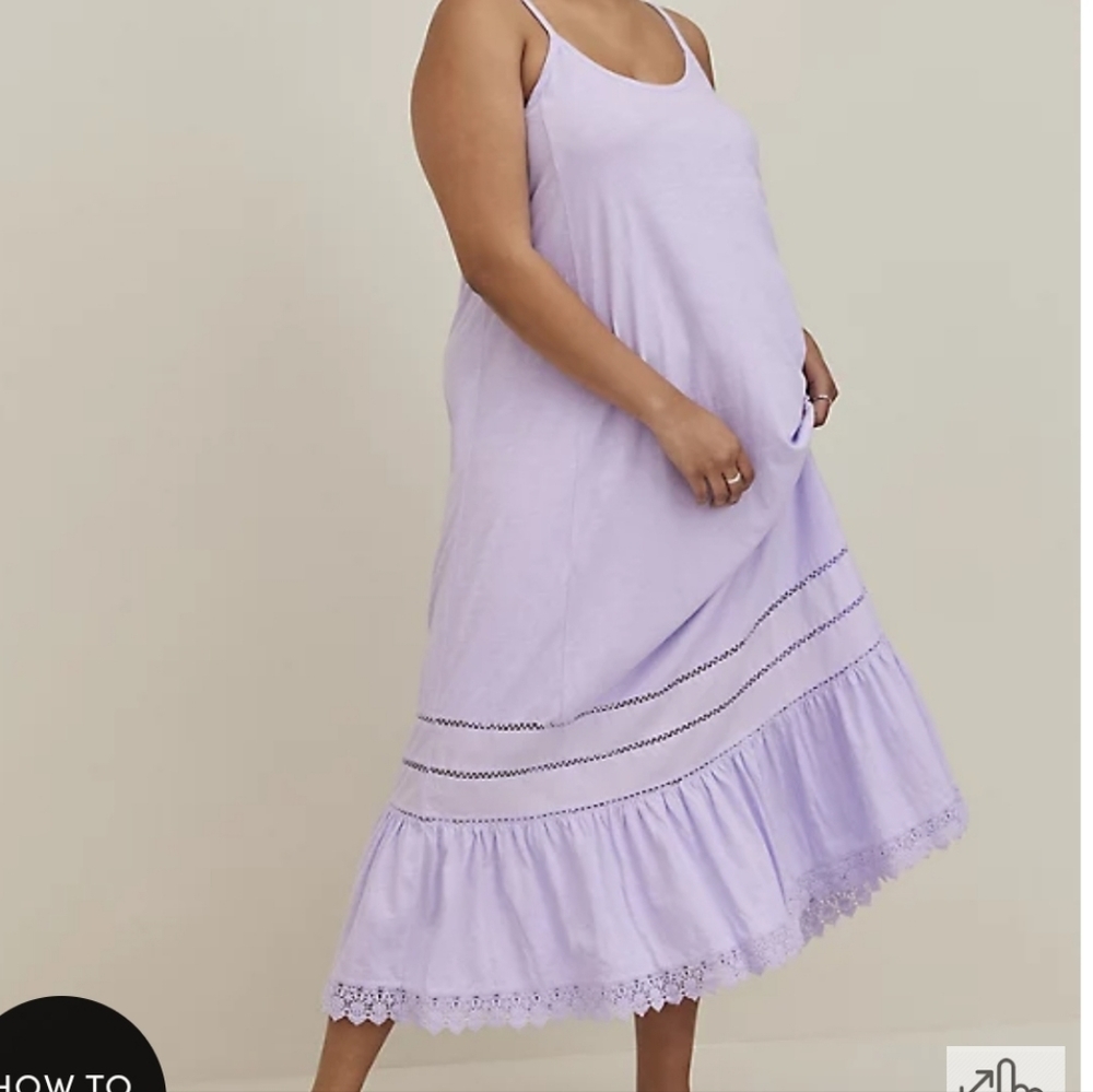 🆕️ 2X LILAC CROCHET TRIM MAXI DRESS/ NIGHTIE / COVER UP - SLUB COTTON
